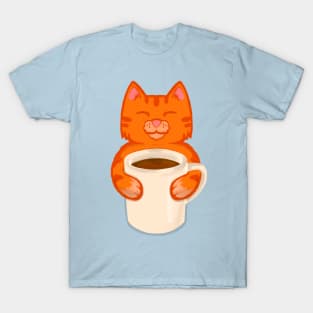 Orange Cat drinking Coffee T-Shirt